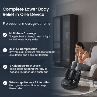 BodyRenew Leg & Foot Massager with Air Compression, Heat & Kneading – Circulation & Relaxation